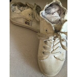 110 Denim Canvas Low Top Distressed Raw Edge Sneakers  White 6.5 women's 37